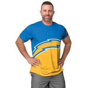 FOCO Los Angeles Chargers NFL Mens Cropped Big Logo Colorblock Rash Guard - L