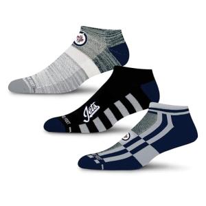 For Bare Feet NHL WINNIPEG JETS Stripe Stack 3 Pack Ankle Sock Team Colors Large