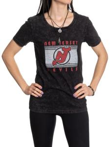 Calhoun NHL Womens Acid Wash Round Neck Block Logo T-Shirt (New Jersey Devils, X-Large)