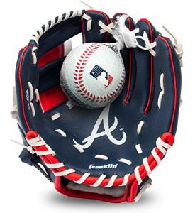 Franklin Sports MLB Youth Teeball Glove and Ball Set - Kids Atlanta Braves Baseball and Teeball Glove and Ball - Perfect First Kids Glove - 9.5"