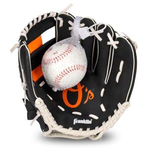 Franklin Sports MLB Youth Teeball Glove and Ball Set - Kids Baltimore Orioles Baseball and Teeball Glove and Ball - Perfect First Kids Glove - 9.5"