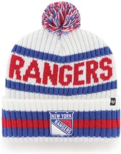47 NHL Unisex-Adult Team Color Officially Licensed Primary Logo Bering Sport Knit Cuffed Pom Beanie Cold Weather Hat (US, Alpha, One Size, New York Rangers White Blue, New York Rangers)
