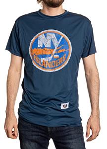 Calhoun NHL Mens Loose Fit Performance Rashguard Wicking Short Sleeve Shirt (New York Islanders, Medium)
