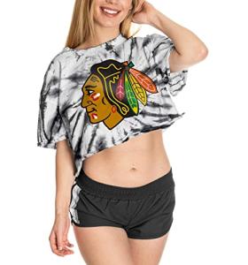 Calhoun NHL Surf & Skate Womens Oversize Drop Shoulder Crop T-Shirt – The Sunset Collection (Chicago Blackhawks, Large/X-Large)