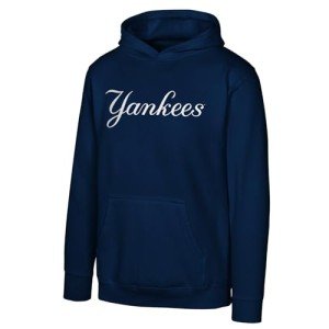 Outerstuff MLB Kids Youth 4-20 Official Wordmark Logo Fleece Lined Pullover Hoodie Sweatshirt (Size 7, Regular, New York Yankees - Navy)