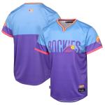 Outerstuff MLB Colorado Rockies Kids Youth Boys 4-20 Purple Light Blue City Connect Blank Jersey - Large 14/16