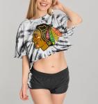 Calhoun NHL Surf & Skate Womens Oversize Drop Shoulder Crop T-Shirt – The Sunset Collection (Chicago Blackhawks, Large/X-Large)