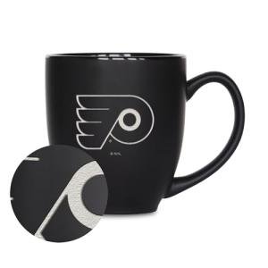 Rico Industries NHL Hockey Philadelphia Flyers 15oz Laser Engraved Matte Black Ceramic Bistro Mug - For Hot or Cold Drinks