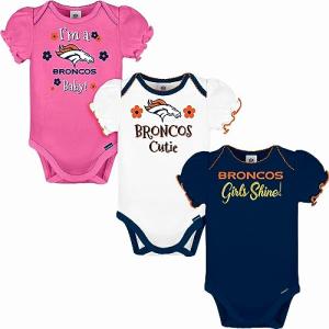NFL Denver Broncos 3 Pack Ruffle Sleeve Team Bodysuit, Blue/White/Pink Denver Broncos, 18 Months