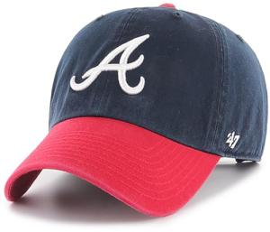 47 Brand MLB Two Tone Primary Logo Clean Up Adjustable Baseball Cap Hat, Adult One Size Fits All - Atlanta Braves Navy Red