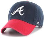 47 Brand MLB Two Tone Primary Logo Clean Up Adjustable Baseball Cap Hat, Adult One Size Fits All - Atlanta Braves Navy Red
