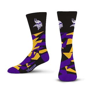 For Bare Feet NFL MINNESOTA VIKINGS Shattered Camo Crew Sock Team Color Large