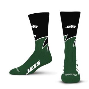For Bare Feet NFL NEW YORK JETS Black Wave Crew Sock Team Color LARGE