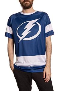 Calhoun NHL Mens Performance Quick Dry Moisture Wicking Rash Guard Short Sleeve Shirt (Tampa Bay Lightning, Medium)