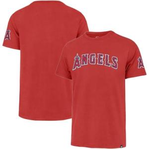 47 Brand MLB Men's Fieldhouse Franklin Team Color Embroidered Wordmark Primary Logo Short Sleeve Baseball T-Shirt - Los Angeles Angels - Red - X-Large