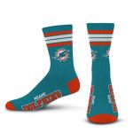 For Bare Feet NFL 4 Stripe Deuce Crew Sock, Miami Dolphins, Medium