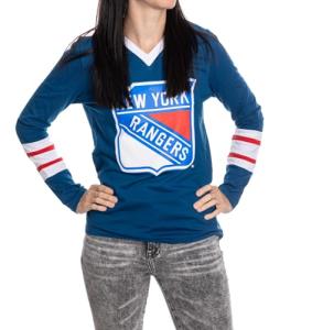 Calhoun NHL Women's V-Neck Varsity Long Sleeve Shirt (New York Rangers, X-Large)