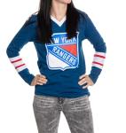 Calhoun NHL Women's V-Neck Varsity Long Sleeve Shirt (New York Rangers, X-Large)