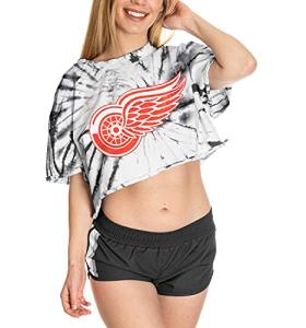 Calhoun NHL Surf & Skate Womens Oversize Drop Shoulder Crop T-Shirt – The Sunset Collection (Detroit Red Wings, Small/Medium)