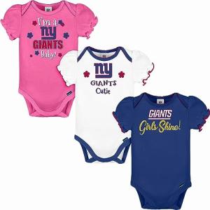 NFL New York Giants 3 Pack Ruffle Sleeve Team Bodysuit, blue/white/pink New York Giants, 3-6 Months