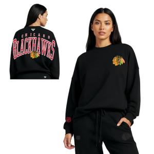 GAME 7 x NHL Women's Officially Licensed Long Sleeve Crew Neck Cotton T-Shirt Black