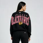 GAME 7 x NHL Women's Officially Licensed Long Sleeve Crew Neck Cotton T-Shirt Black