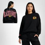 GAME 7 x NHL Women's Officially Licensed Long Sleeve Crew Neck Cotton T-Shirt Black