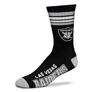 For Bare Feet NFL Youth 4 Stripe Deuce Crew Sock, Las Vegas Raiders, One Size