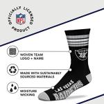 For Bare Feet NFL Youth 4 Stripe Deuce Crew Sock, Las Vegas Raiders, One Size