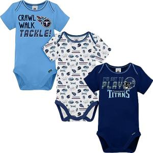 Gerber NFL Tennessee Titans 3 Pack Short Sleeve Bodysuit, Blue/White Tennessee Titans, 0-3 Months