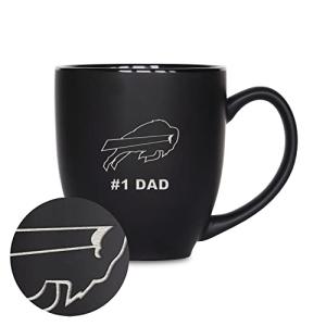 Rico Industries NFL Football Buffalo Bills #1 Dad 15oz Laser Engraved Matte Black Ceramic Bistro Mug - for Hot or Cold Drinks