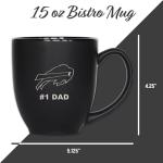 Rico Industries NFL Football Buffalo Bills #1 Dad 15oz Laser Engraved Matte Black Ceramic Bistro Mug - for Hot or Cold Drinks