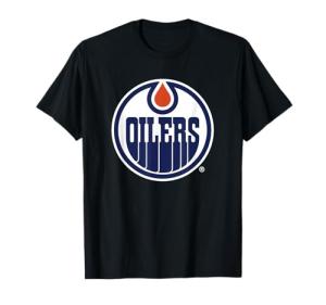 Edmonton Oilers Icon T-Shirt - Black, Unisex-Adults, Short Sleeve, Modern, Solid, Crew Neck, Small