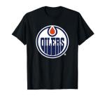 Edmonton Oilers Icon T-Shirt - Black, Unisex-Adults, Short Sleeve, Modern, Solid, Crew Neck, Small