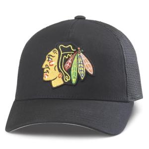 AMERICAN NEEDLE Unisex Chicago Blackhawks Officially Licensed NHL Valin Adjustable Snapback Baseball Trucker Hat (EM002A-CBH-BLK)