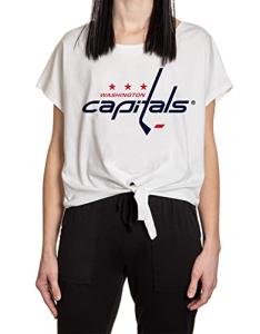Calhoun NHL Women's Front Tie Cover Up Loose Fit Crop T-Shirt (Small/Medium, Washington Capitals)