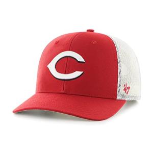47 MLB Team Color Primary Logo Mesh Trucker Snapback Adjustable Hat Cap, Adult One Size Fits All - Cincinnati Reds Red