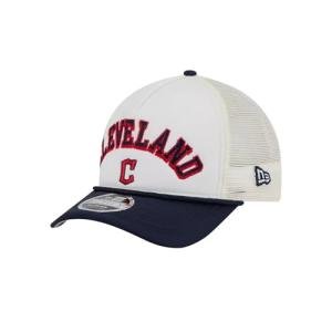 New Era MLB Chrome Arch 9FORTY M-Crown A-Frame Trucker Mesh Adjustable Snapback Hat One Size Fits All - Cleveland Guardians - Navy