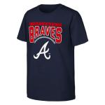 MLB Kids Youth 8-20 Official Team Color Shut Out Arch Logo T-Shirt (US, Numeric, 10, 12, Regular, Atlanta Braves - Navy)