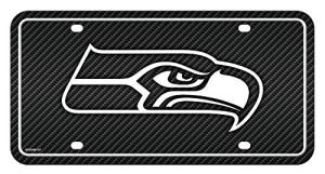 Rico Industries NFL Football Seattle Seahawks Carbon Fiber Metal Auto Tag 6" x 12" - Great For Truck/Car/SUV