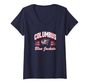 Women's Columbus Blue Jackets Retro Diamond Navy NHL Licensed V-Neck T-Shirt