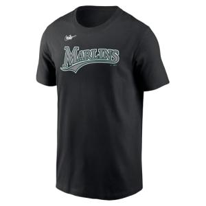 Nike Men's MLB Cooperstown Wordmark T-Shirt (US, Alpha, Large, Regular, Regular, Black, Florida Marlins)