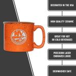Rico Industries NHL Hockey New York Islanders Orange Speckle 12oz Laser Engraved Campfire Mug