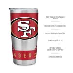 Rico Industries NFL Football San Francisco 49ers 20oz Stainless Steel Tumbler with Lid - Great For Coffee, Tea, Water or Cocktails