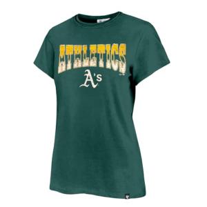 47 Brand MLB Women's Team Color Undertone Franklin Arched Wordmark Primary Logo Short Sleeve Baseball Fashion T-Shirt - Oakland Athletics - Green - Medium