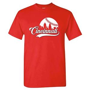 Cincinnati Baseball Skyline Men's Fan T-Shirt (Red T-Shirt, M)