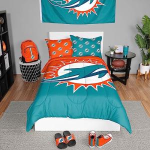 FOCO Miami Dolphins NFL Team Color Bed In a Bag Comforter Bedding 3 Piece Twin Set