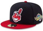 Rare MLB Cleveland Navy Vintage Indians Chief Wahoo Guardians Fitted Authentic Collection 59Fifty Hat Cap (US, Numeric, 7 1/4, Navy Red XL Logo 1997 World Series SidePatch)