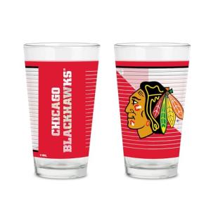 Rico Industries NHL Hockey Chicago Blackhawks 16 oz Pint Glasses with Digitally Printed Logo, Set of 2 Classic Drinking Glasses, for Fans, Dishwasher Safe