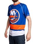Calhoun NHL Mens Performance Quick Dry Moisture Wicking Rash Guard Short Sleeve Shirt (New York Islanders, X-Large)